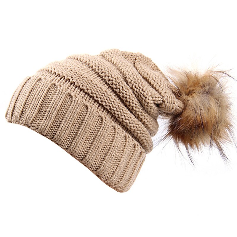 Winter Warm Female Fur hat Spring Hat For Women Girl 's Hat Knitted Beanies Cap Hat Thick Women Skullies Beanies: 14 Camel