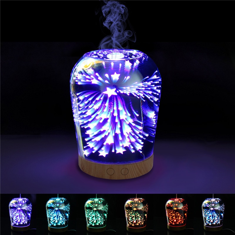LED Nacht Licht 3D Feuerwerk Lampe Luftbefeuchter Aroma Öl Diffusor Nebel Ultraschall Spritzgerät Aromatherapie Lampe für Heimat Dekoration