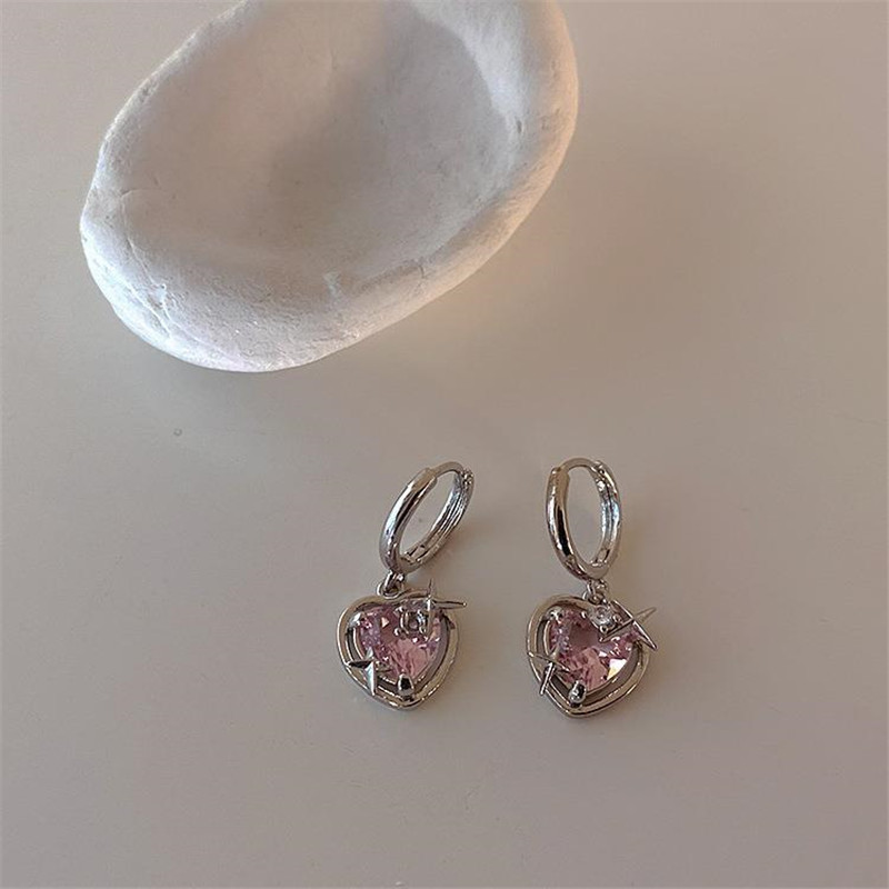 Goth Harajuku Pink Peach Heart Pendant Earrings For Women Egirl Sweet Cool Aesthetic Y2K Accessories Jewelry: BRONZE