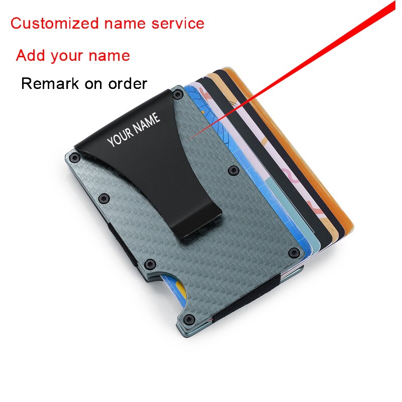 Slim Aluminum RFID Magic Wallet Carbon Fiber Card Holder fit 6 Bussiness Cards for Women& Mens: Gray  add name