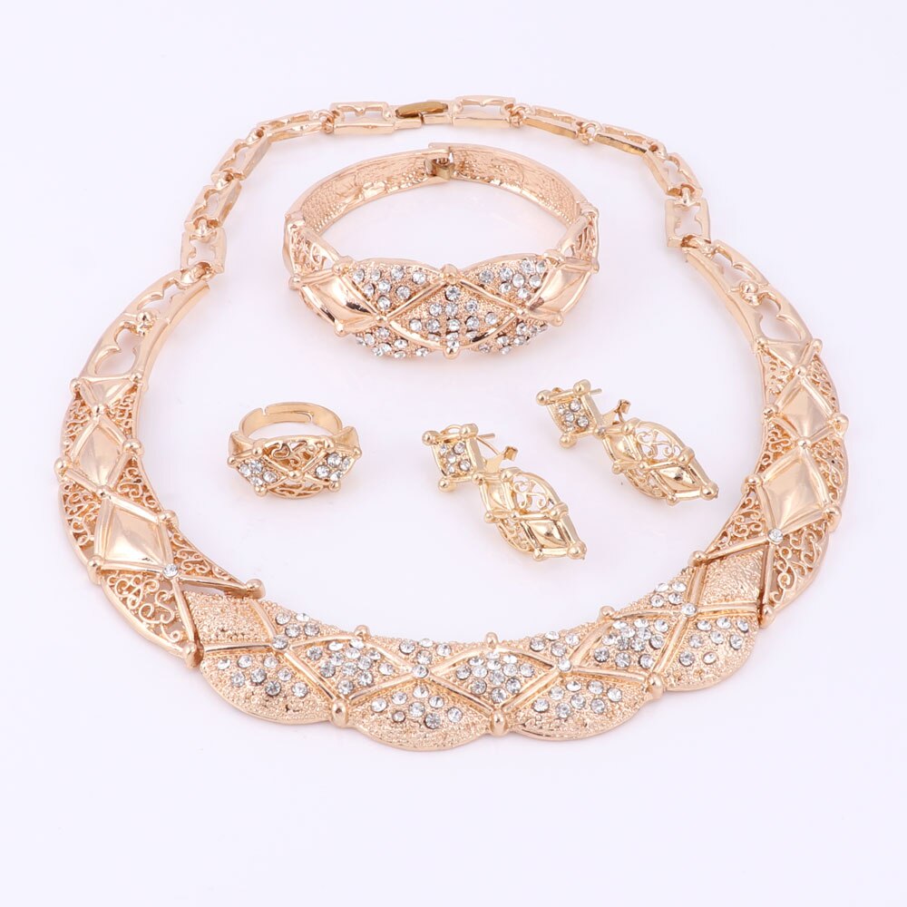 Collier de mariée en cristal boucles d'oreilles Bracelet perles africaines ensembles de bijoux pour les femmes couleur or accessoires de mariage