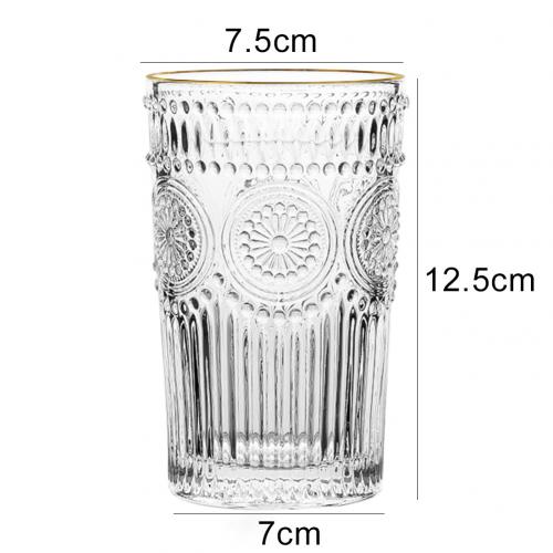 260/380ml glass kaffekrus årgang solsikke gravert forgylt glass kopp kaffe vin klart krus vasos de vidrio бокалы для вина: Klar 380ml