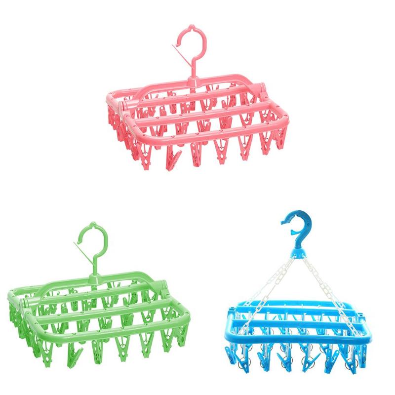 32 Clips Portable chaussettes tissu cintre support pince à linge multifonctionnel support de séchage porte-chaussette garde-robe rangement cintres en tissu