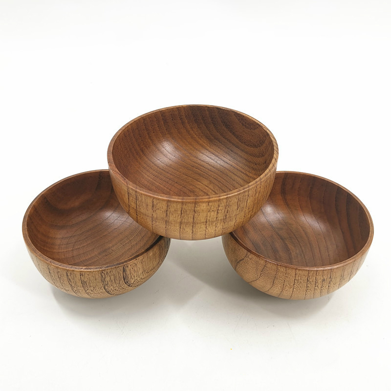 Bol en bois japonais rayure en bois massif protection de l'environnement peinture créative ménage vaisselle bol à soupe 11.5CM