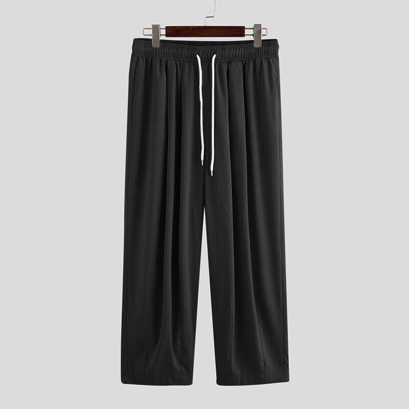 Men Wide Leg Pants 2022 Drawstring Joggers Plain Pockets High Street Casual Trousers Men Baggy Harem Pants INCERUN S-5XL: S / Black Pants