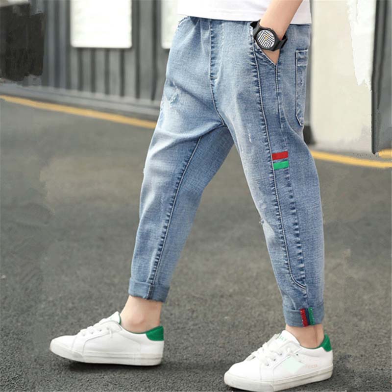 DIIMUU Spring Autumn Kids Boys Jeans Long Pants Young Casual Denim Trousers Elastic Waist Cowboy: 6T
