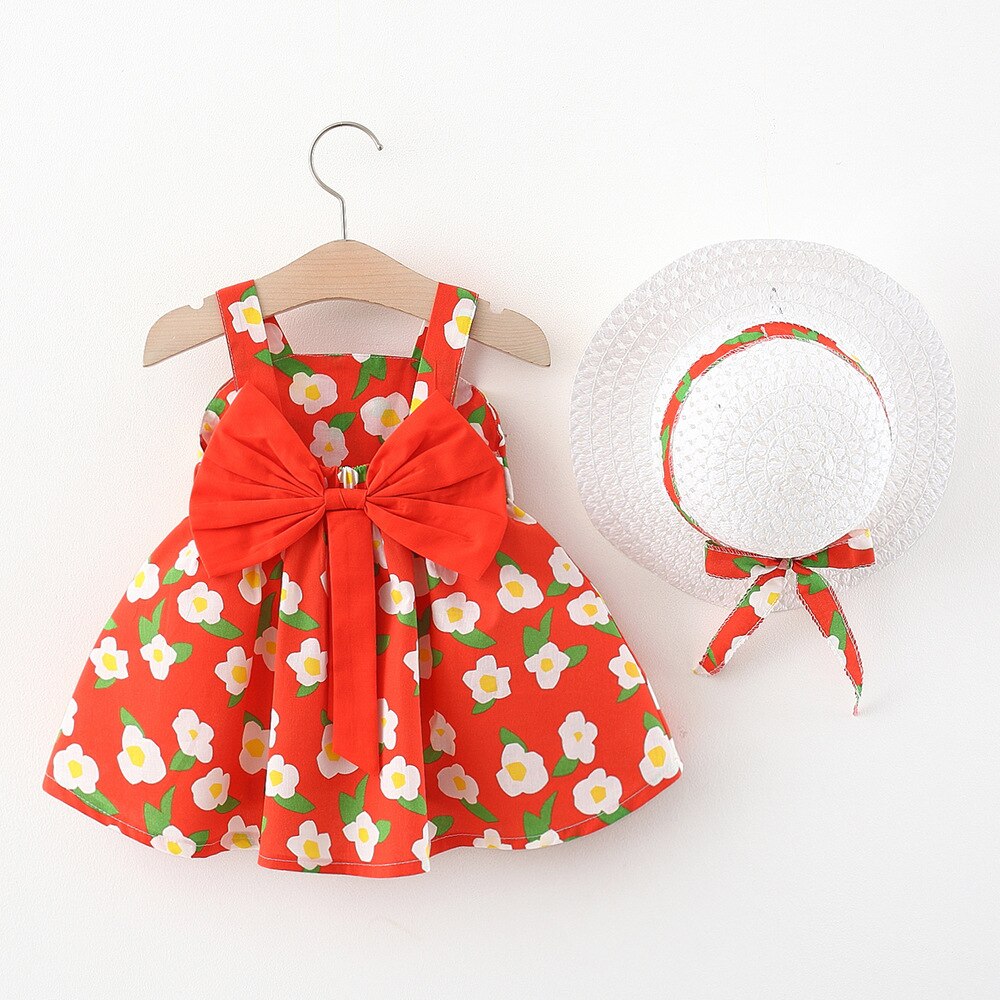 Melario floreale 2 pezzi neonata abiti estivi vestito da principessa ragazze coreano carino senza maniche in cotone bambino fiori abiti + cappello da sole