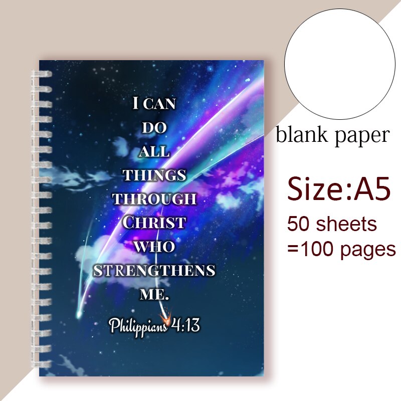 Philippians 4:13 Quote - I Can Do All Things Through Christ Who Strength Me - Spiral Notebook Christian Bible Note Book Faith: 3