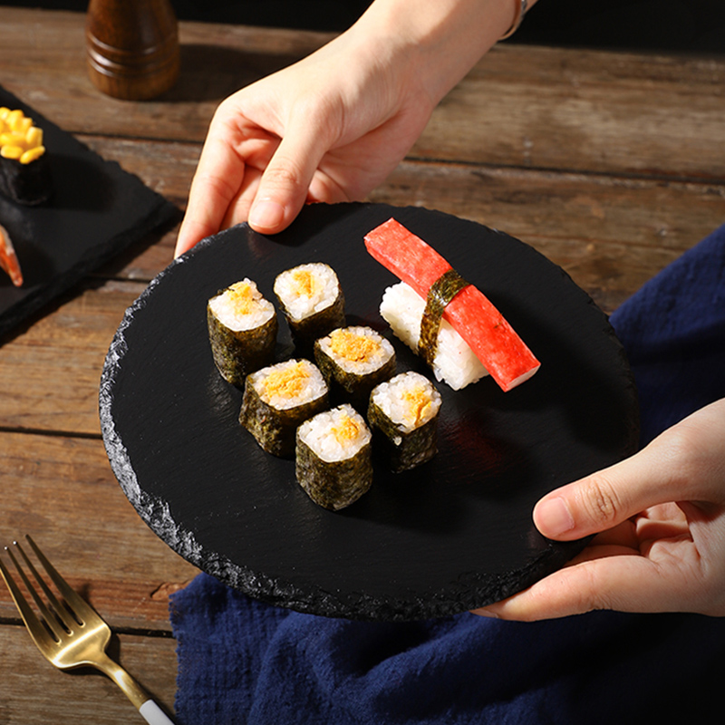 Black Natural Stone Plate Cutting Board Steak Posing Ornaments Photography Decoration Sushi Food Photo Background Shooting Props