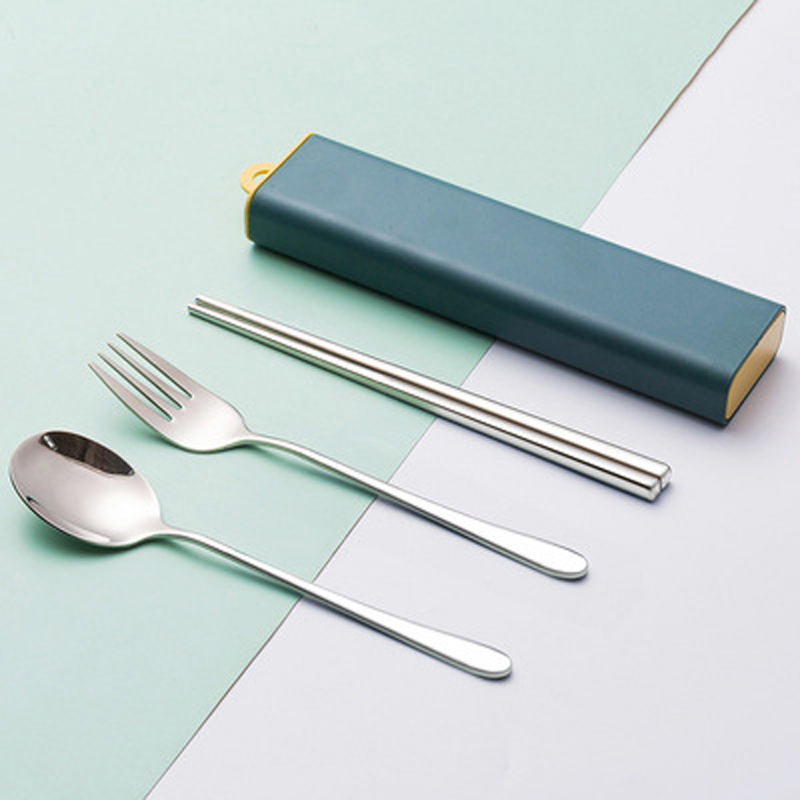 Vacclo 304 Stainless Steel Tableware Spoon Fork Chopsticks Portable Student Travel Eating Utensils With Pull-out Storage Box: T10