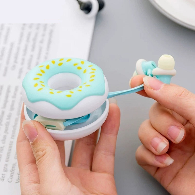 Cute Donuts Macarons Earphones 3.5mm in-ear Stereo Wired Earbuds with mic Earphone Case for Kids iPhone Xiaomi Girls MP3