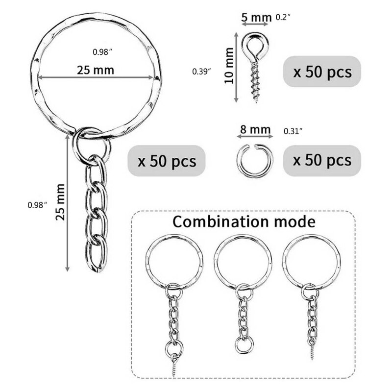 100 Pieces Flat Key Rings Kit Alloy Anti-rust Keyrings with Chain Open Jump Rings DIY Crafts Jewelry Making D20 21: 150PCS