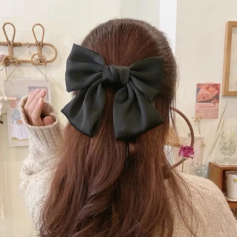 Pinza para el pelo con lazo , pasador para el pelo de satén liso Simple a la , diadema Retro con Clips, accesorios para el cabello para niñas: Blanco