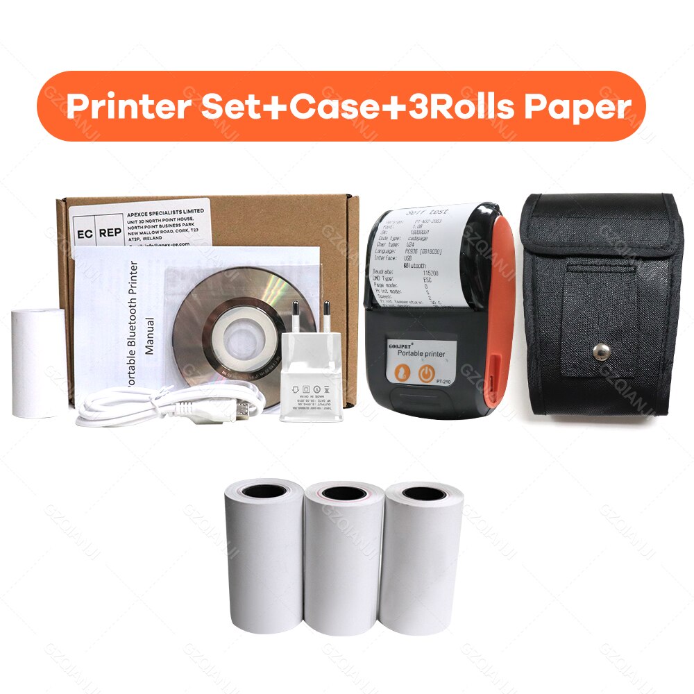 SII e boleta 58mm Mini Bluetooth Printer Thermal Portable Receipt Ticket Bill Machine Printer for Mobile Android Phones: Orange Add 3Rolls / EU plug 