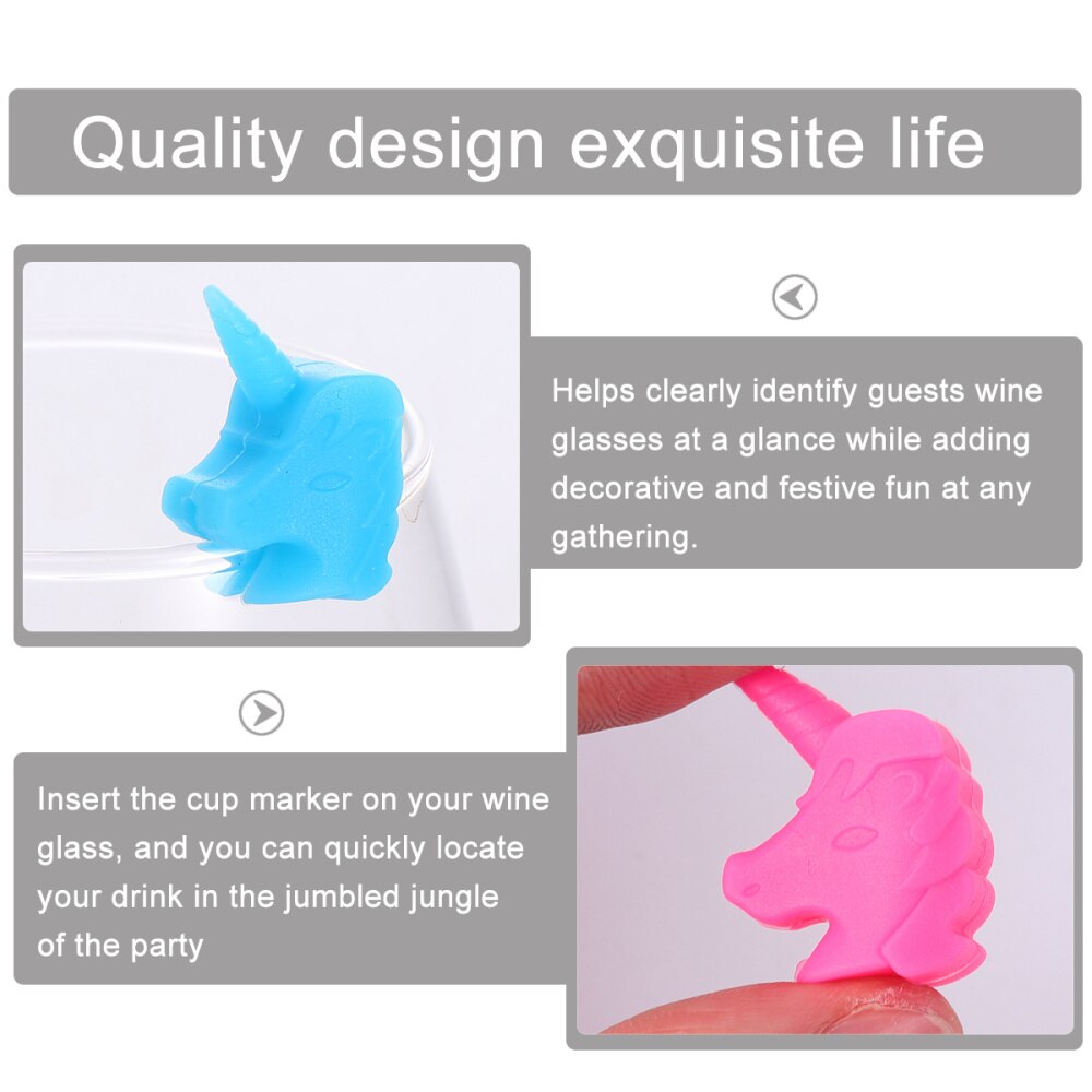 12 st 6 färger silikon unicorn vinglas markör söt dricka kopp identifierare party cup tecken (blandad färg)