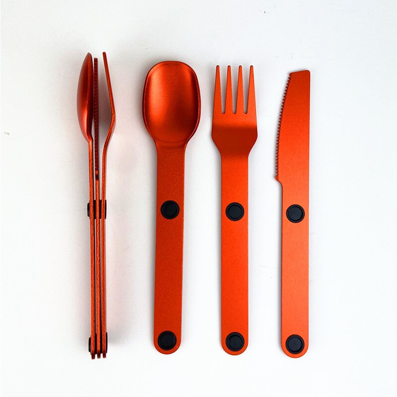 draussen Magware Magnetische Besteck Magnet Verknüpfung Besteck einstellen PortableAluminum legierung Besteck Gabel löffel messer: Orange