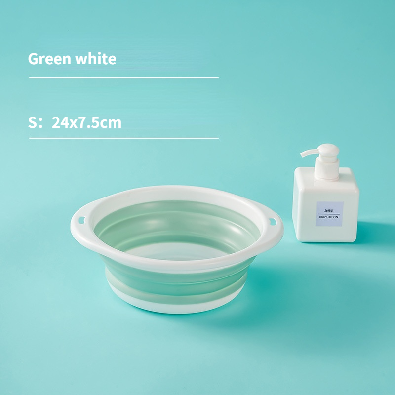 Household Silicone Folding Washbasin Stand, Children's Cartoon Basin, Student Dormitory Travel Portable Foldable Basin: Green white-S