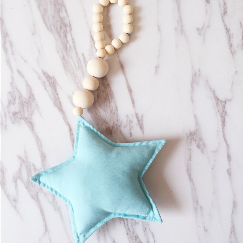 Lovely Wooden Beads Cotton Star Moon Heart Shaped Wall Decoration Ornaments for Kids Baby Bedroom Home Nursery Decor: F