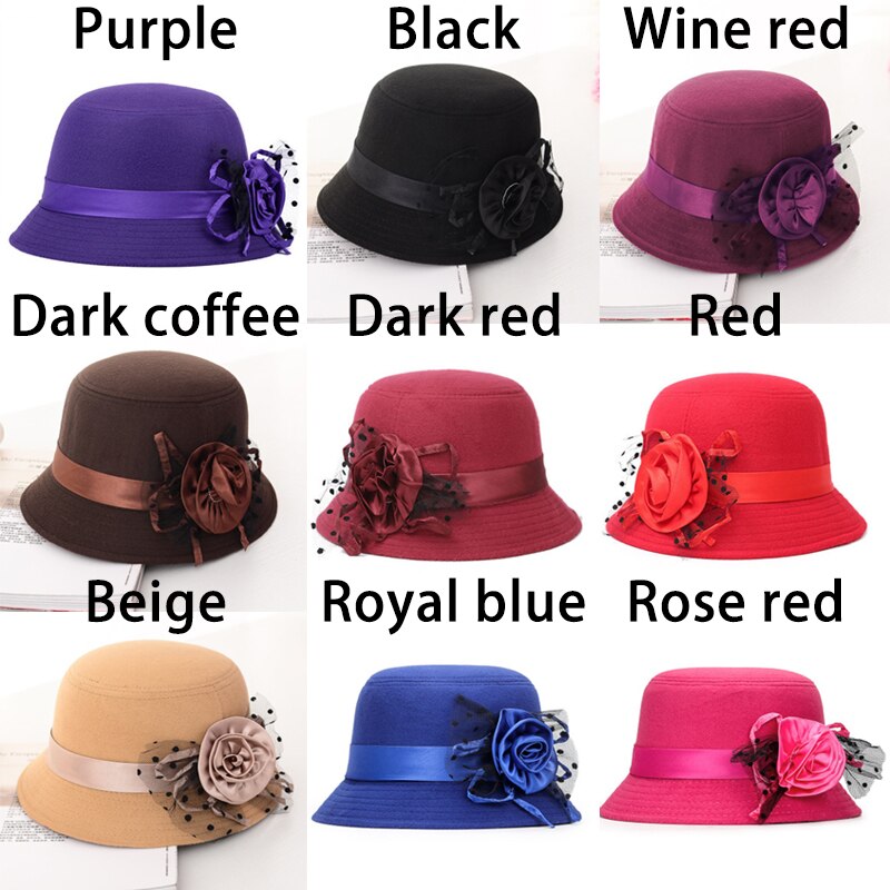 Chapéus tipo fedora, chapéus elegantes e formais para mulheres, de imitação de flor de lã, para outono e inverno, quentes