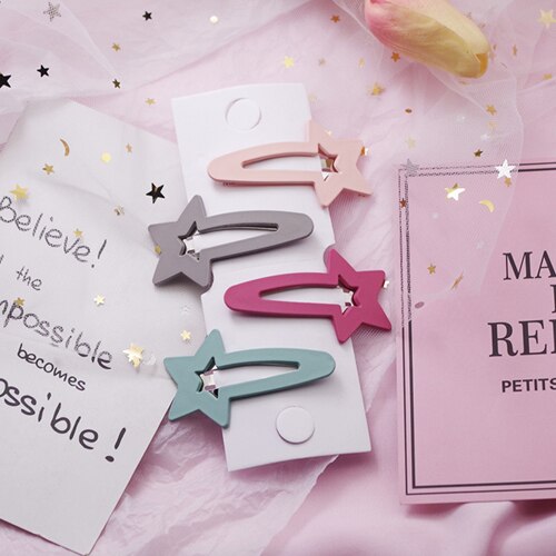 4 unids/lote geométrica, accesorios para el cabello para chicas niños caramelo Color mate Clip de pelo niños conejo estrella horquillas pasadores tocado: Pentagram