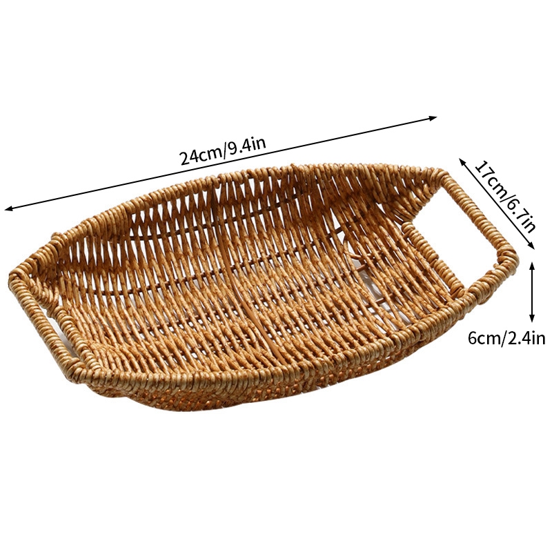 Rattan frugtbrød snacks opbevaringsbakke kaffebar opbevaringskurv nordisk desktop kosmetik diverse organizer køkken opbevaringskasser: Blå