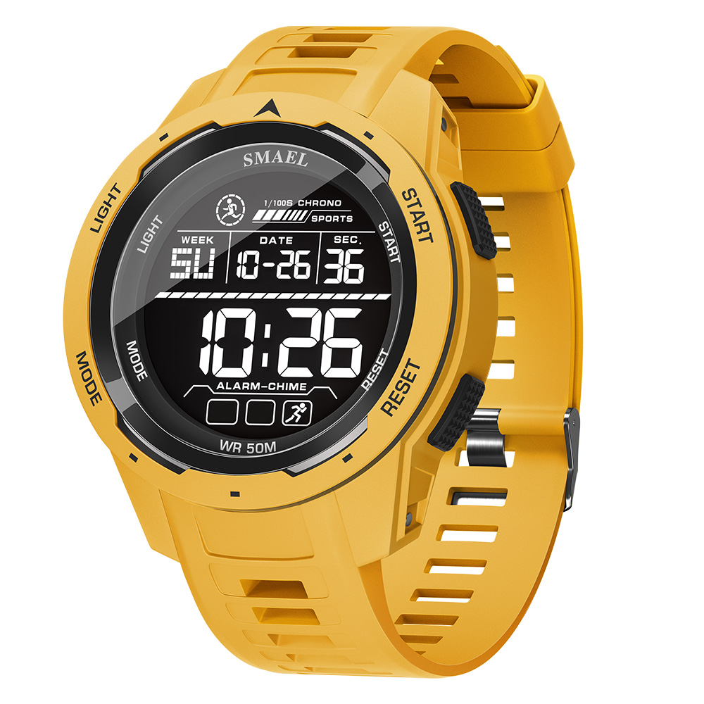 Smael Sport uhren Männer multifunktion Ale Wecker Silikon uhr Chrono Blaulicht Anzeige digitale junge Herren Armbanduhr: Gelb