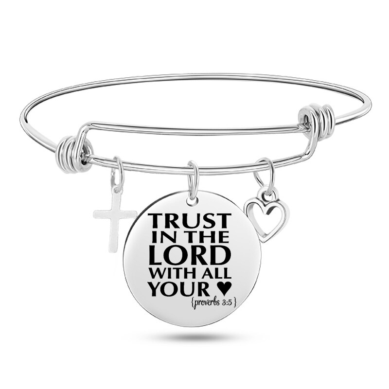 Moda grawerowane biblia Psalm ze stali nierdzewnej stalowa bransoletka krzyż serce Charms bransoletki regulowane bransoletki biżuteria chrześcijańska: 9