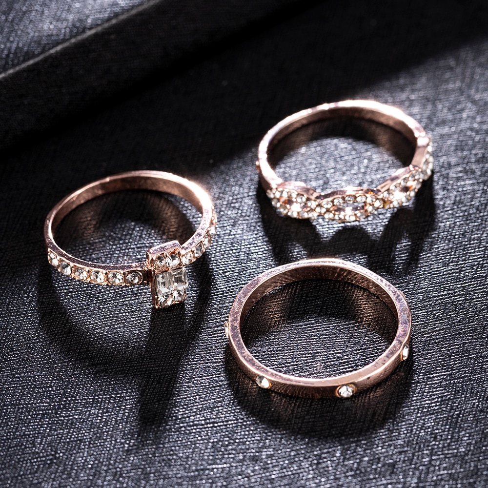 3 Pcs Trendy Sparkling Round Cut Zircon Ring Set Women Brilliant Shiny Stone Wedding Rings Teen Girls Cubic Zirconia Ring