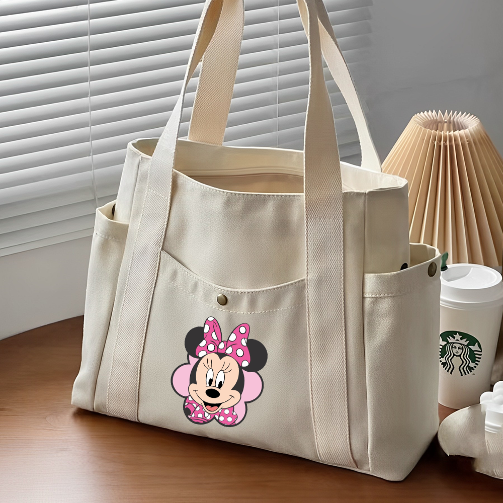 Sacs fourre-tout en toile de grande capacité Mickey Minnie Mouse, sac de transport pour le travail, tenue d'étudiant, sac de Shopping à bandoulière pour livre