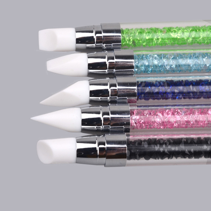 Pinceau à ongles à strass, 1 pièce, pinceau à double pointe en Silicone, tête en Silicone, accessoire à ongles, crayon acrylique à Quartz, 1 pièce