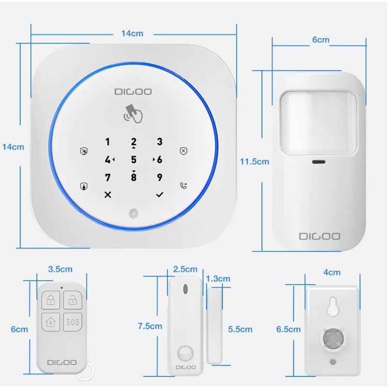 Digoo DG-MAS1 433MHz Wireless GSM DIY Home Alarm System Kits for IOS & Android APP - Door Sensor - PIR Detector - Remote Control