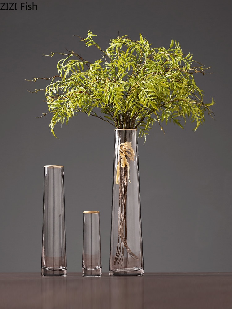 Jarrón de cristal embellecedor dorado, maceta de flor hidropónica gris, arreglo Floral, jarrones Rosa transparente, decoración del hogar, accesorios modernos