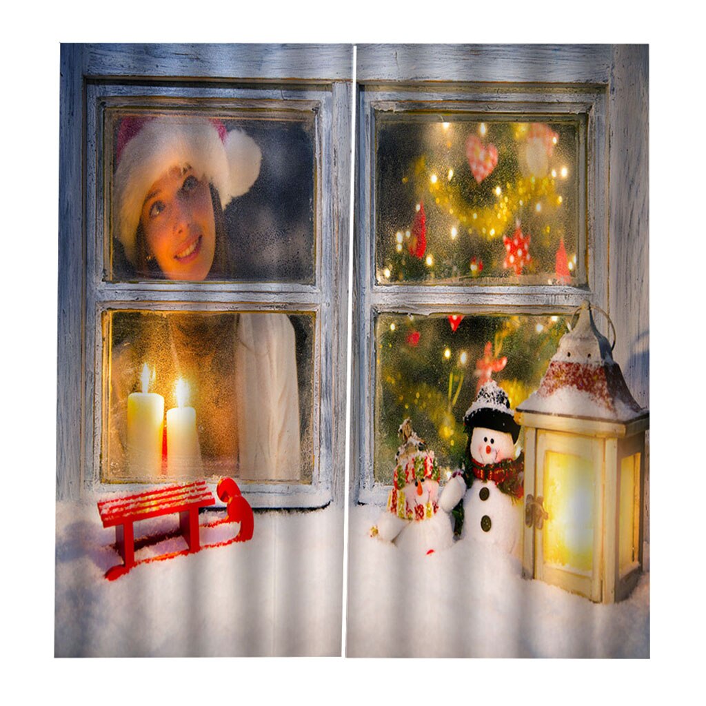 100X140Cm Kerst Gordijnen Armatuur Waterdicht Xmas Snowman 2 Panelen Gordijnen: C