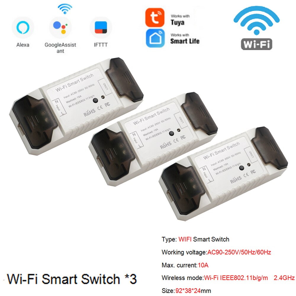 DIY Wifi Switch Wi-Fi/RF Smart Home Wireless Remote Controller Wifi Switch Automation Module Timer Smart Breaker: 3 Control(Wifi )