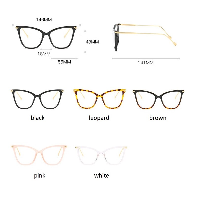 GIFANSEE-monturas para gafas Retro para mujer, lentes de ojo de gato, grandes, transparentes, con pata de metal,