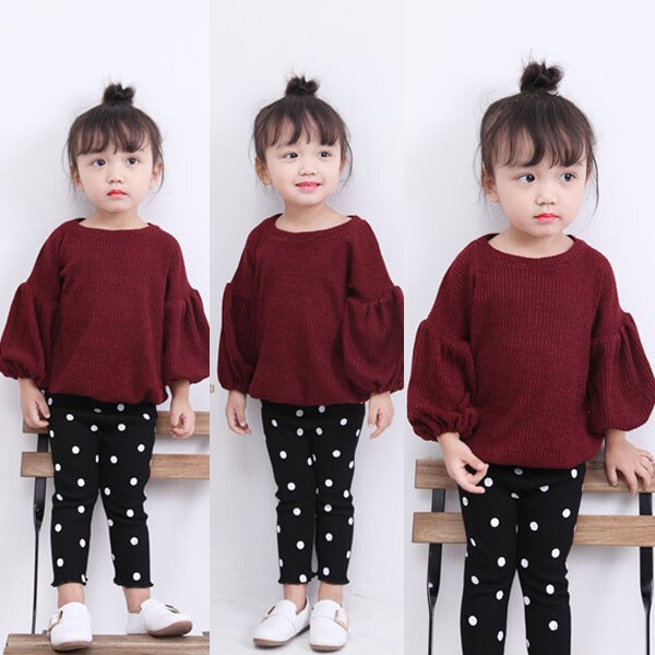 1-6Y Cute Girl Lunga Lanterna Maniche Del Maglione Magliette E Camicette Delle Ragazze Dei Capretti Pullover Caldo Abiti Morbidi Cappotti Bambino Vestiti Del Bambino Autunno Inverno