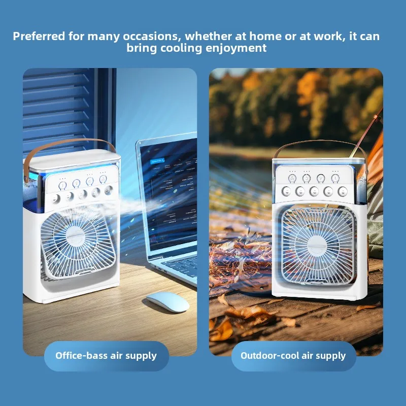 Mini humidificador portátil 3 en 1 con ventilador enfriador de aire de CA con luz LED para el hogar, oficina, dormitorio, Camping, refrigeración