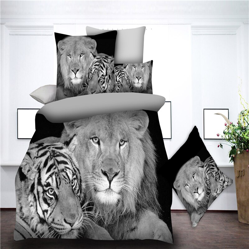 Couvre-lit 4 pièces/ensemble | Vêtements de literie, couverture de lit, drap plat, motif de tigre loup ou de roi, taille large, imprimé 3D, pour adultes: No.6
