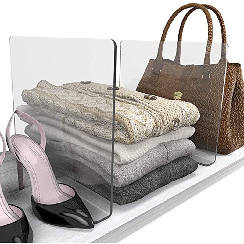 4Pcs Shelf Dividers, Closet Organization and Storage, Organizers Shelves, Sturdy and Anti Slip with Removable Nano Tape