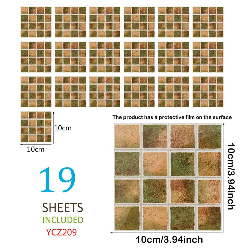 18Pcs Self Adhesive Tile Floor Wall Decal Sticker DIY Kitchen Bathroom Decor Oil Proof Backsplash PVC Home Decor Renew: YCZ209