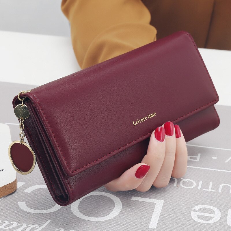 Women Wallets Long Style Multi-functional Wallet Purse Fresh PU Leather Female Clutch Card Holder: Wine red