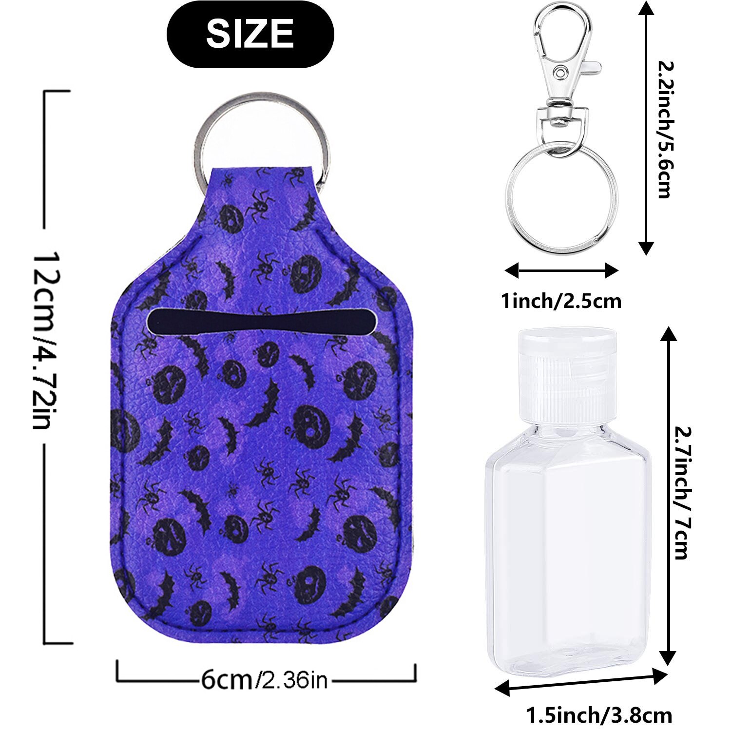 Spider Print Neoprene Hand Sanitizer Bottle With Keychain Bags 30ml Key Rings Hand soap Bottle Holder Halloween Christmas