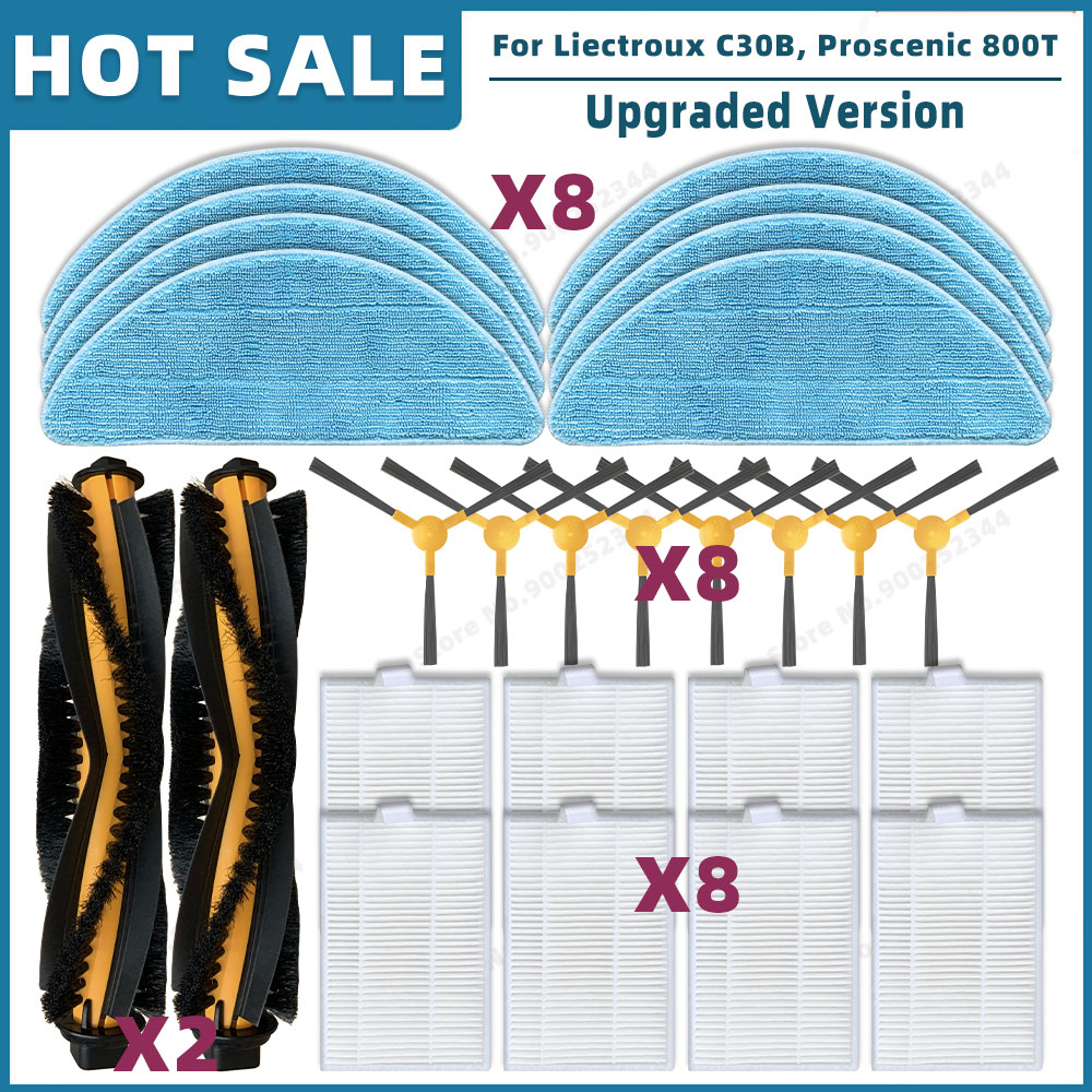 Kompatibel für Liectroux C30B XR500 E30 , Kabum Clever 500 700 , Proscenic 800T 820T 830T 820S ersatzteile hepa Filter hauptseite bürste Mopp tuch: Licht Grau