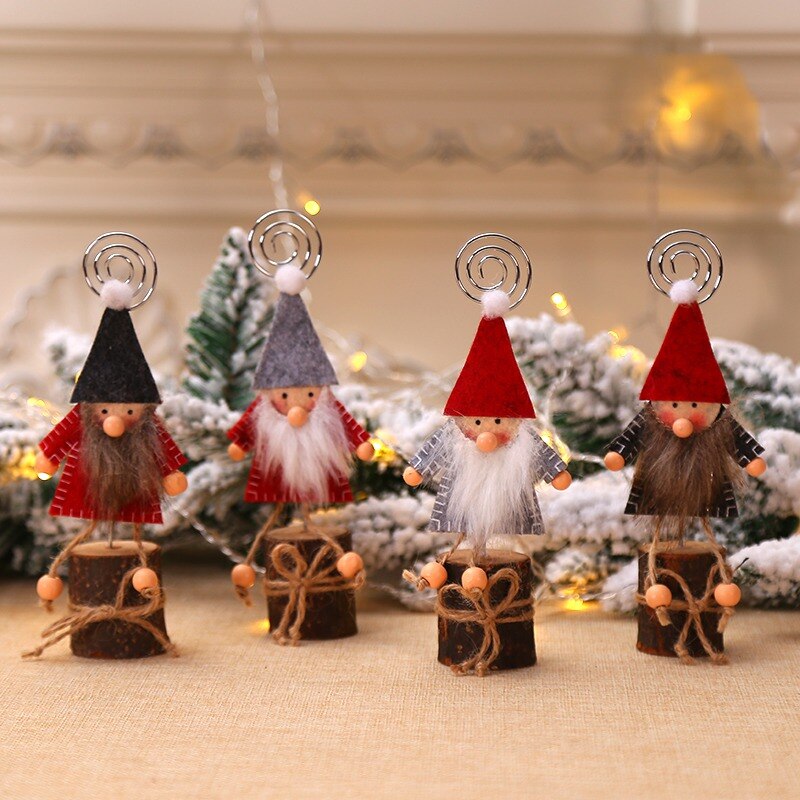 Kerst Gnome Hout Plaats Kaarthouder Stand Met Swirl Draad Clip Sluiting Voor Weergave Memo, Foto, Foto, tafel Aantal Kaarten