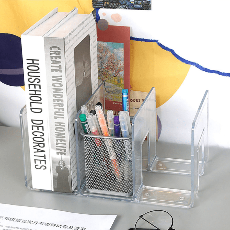 Transparent bookshelf, student desktop storage, partition rack, book filing, newspaper rack, office data rack, stationery baffle