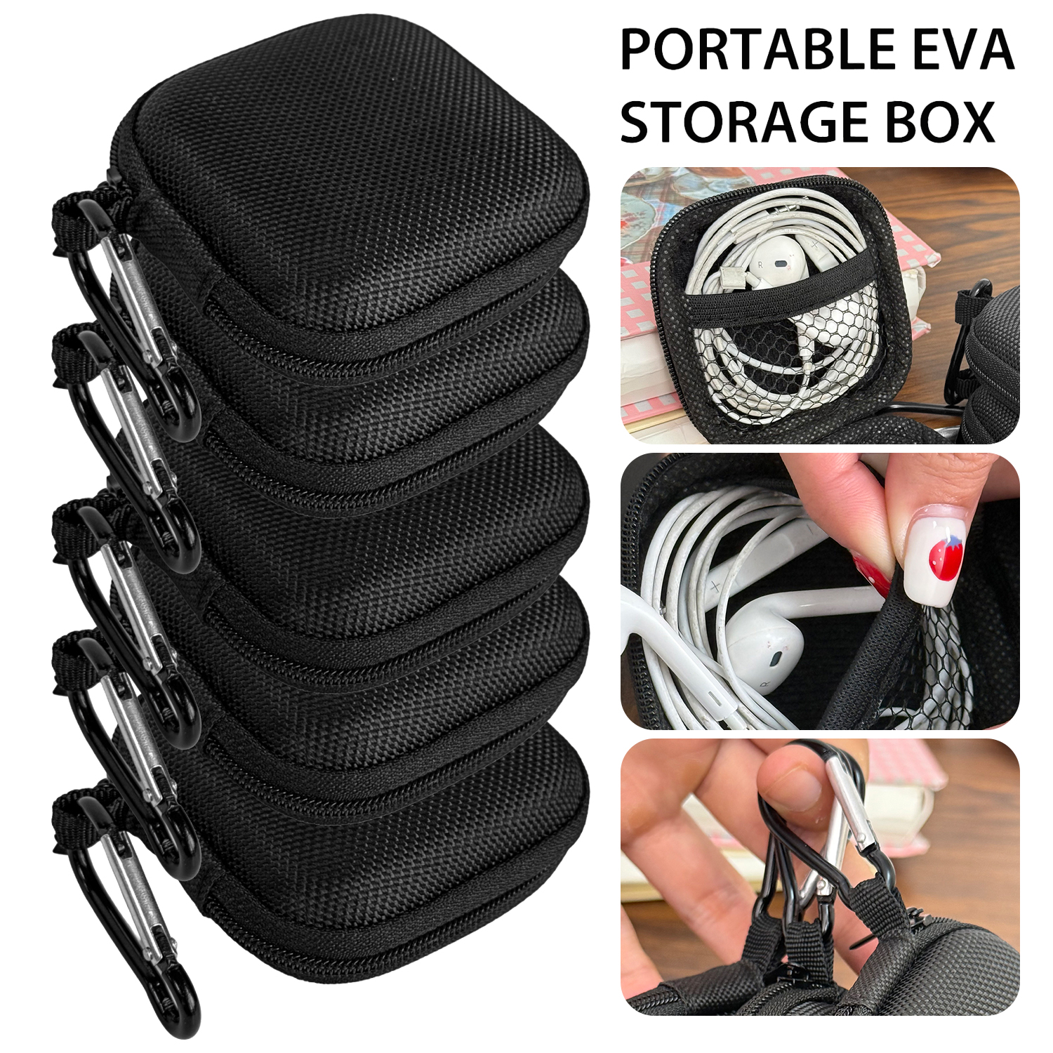 Estuche protector para auriculares, bolsa dura de transporte EVA con caja de gancho para auriculares, accesorios para tarjetas de memoria, funda protectora a prueba de golpes