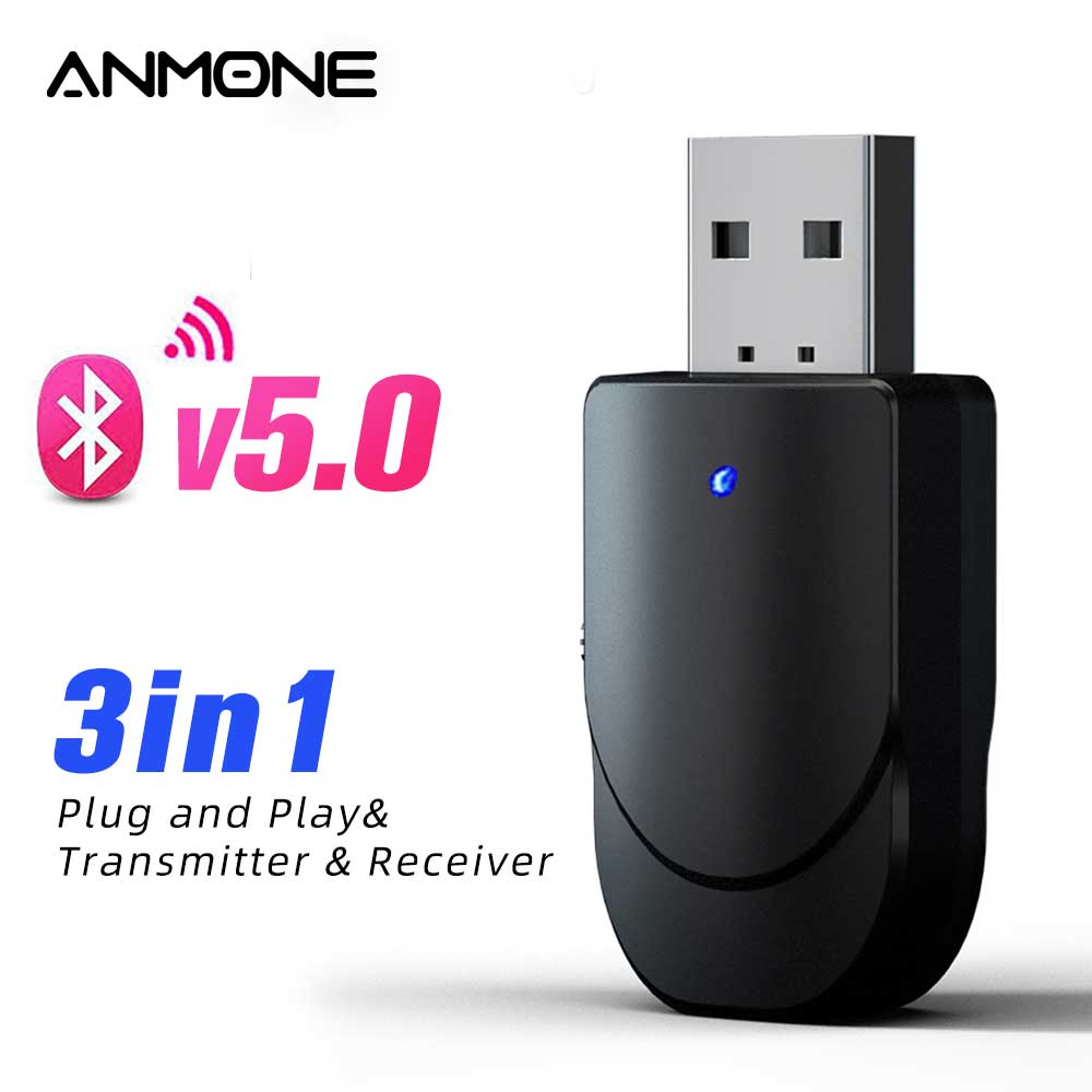 ANMONE-receptor y transmisor de Audio Bluetooth 5,0, adaptador USB 3 en 1, Mini conector de 3,5mm, AUX, estéreo, USB, Dongle inalámbrico para TV, PC y coche