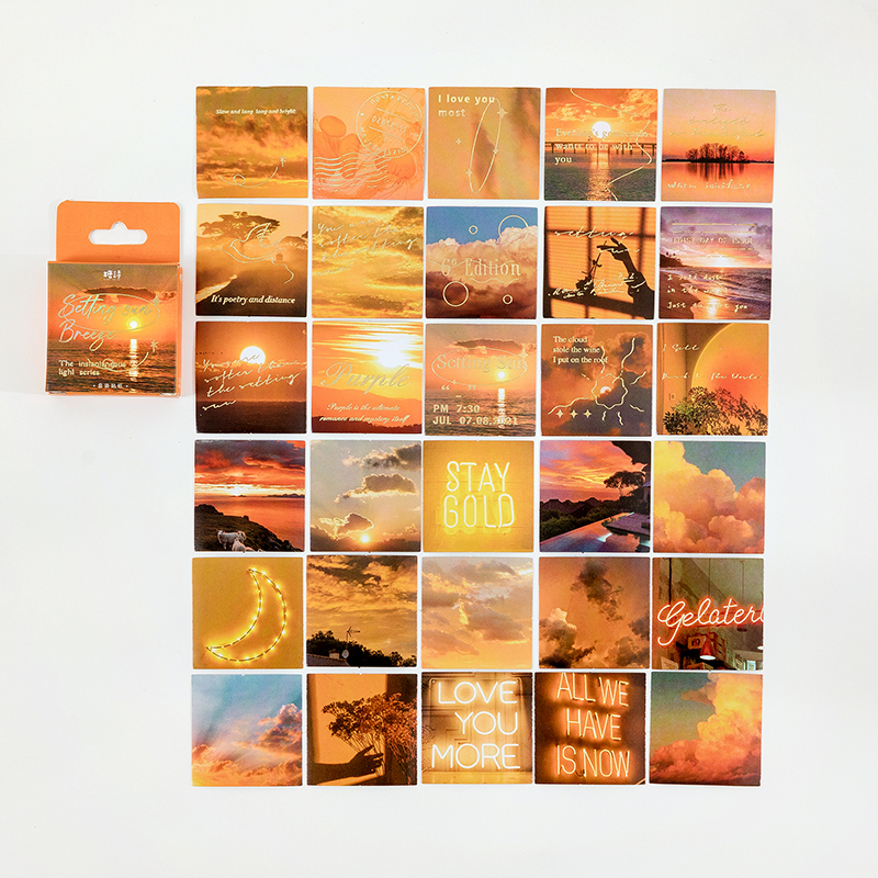 Pegatinas de paisaje romántico en caja, álbum de recortes, papelería creativa, Collage, diario de basura, pegatinas de decoración artística, 45 unids/lote: C
