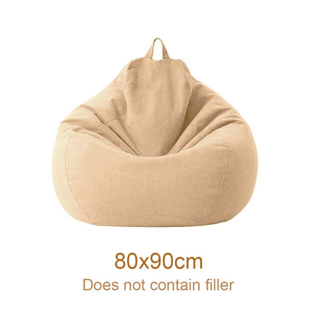 Blød stor stue legerum nordisk stil voksne børn uden fyldstof sækkestolbetræk bomuld linned soveværelse hjemme doven liggestol: Khaki 80 x 90cm