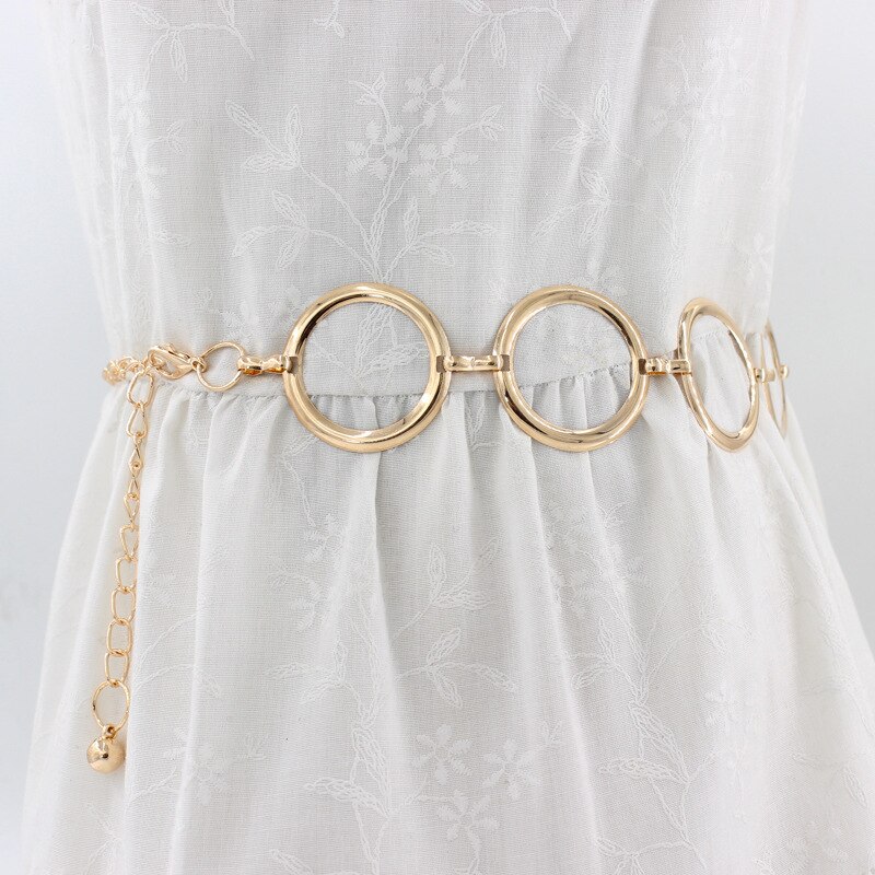 Dames Mode Geometrische Lange Buik Taille Ketting Voor Vrouwen Persoonlijkheid Jurk Metalen Riem Vrouwelijke Gouden Ring Ketting Riem Accessoires